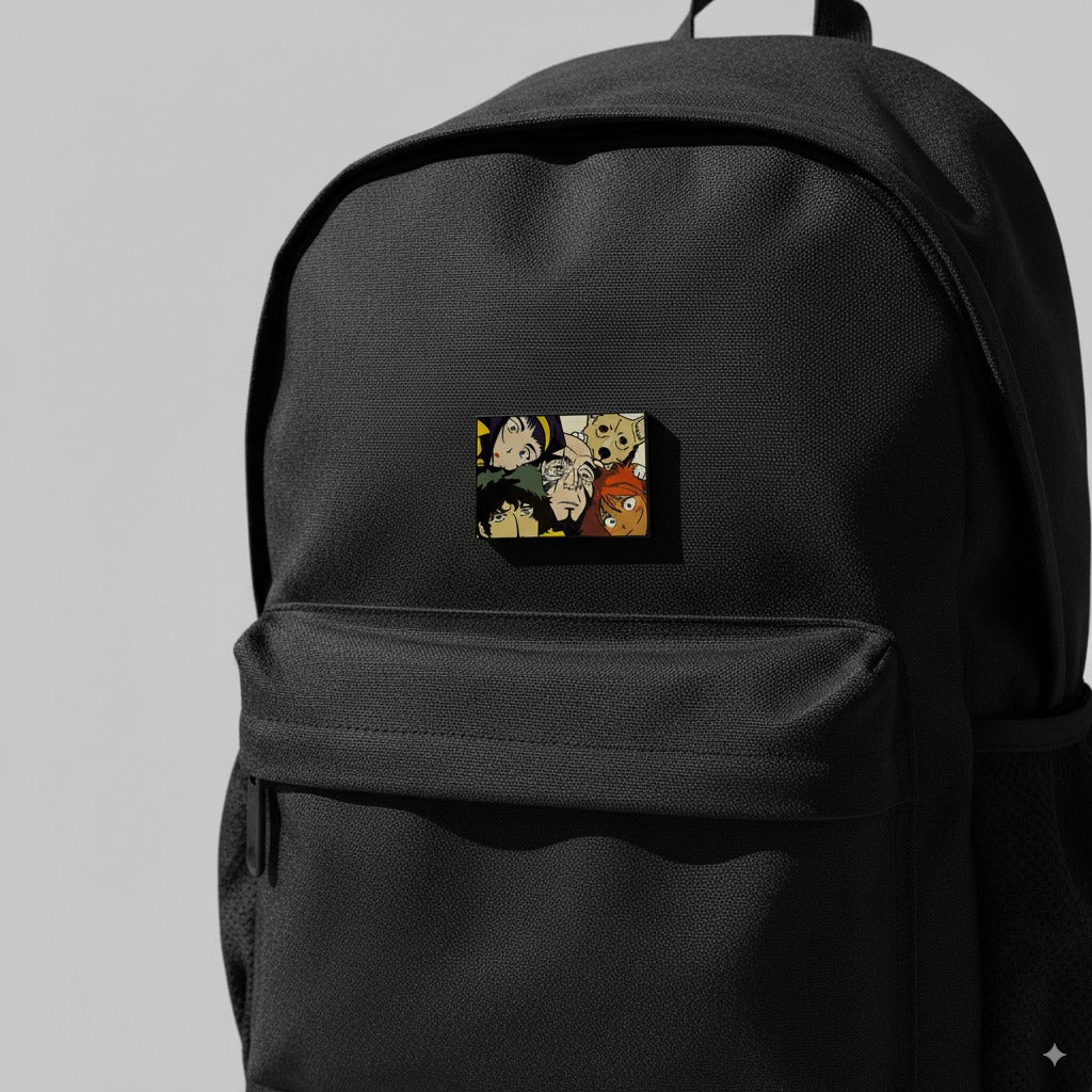 Cowboy Bebop Enamel Pin | Anime Collectible Rectangular Badge | Spike, Faye, Jet, Ed & Ein Design
