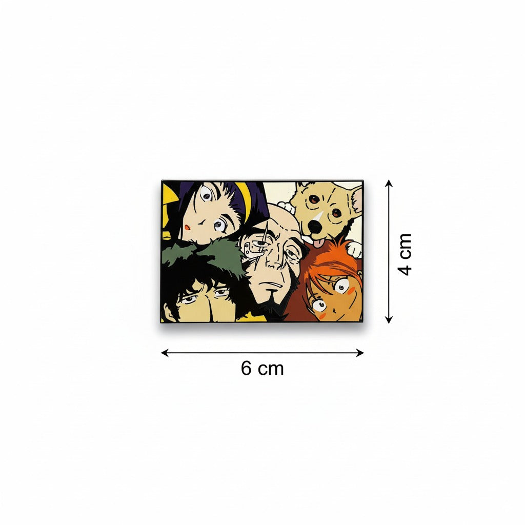 Cowboy Bebop Enamel Pin | Anime Collectible Rectangular Badge | Spike, Faye, Jet, Ed & Ein Design