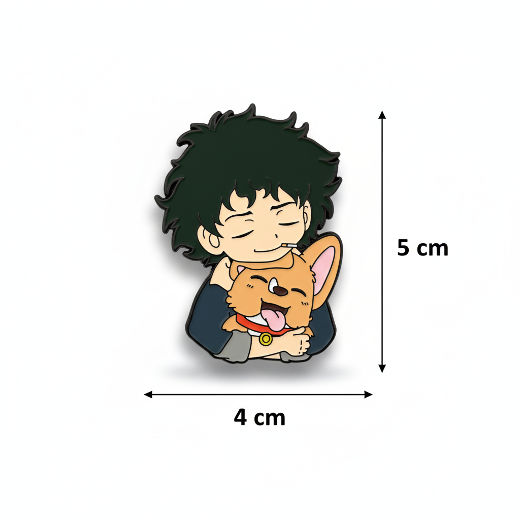Cowboy Bebop Enamel Pin Set – Spike Spiegel with Ein & Faye Valentine – Anime Collectible Pins (2 Pack)