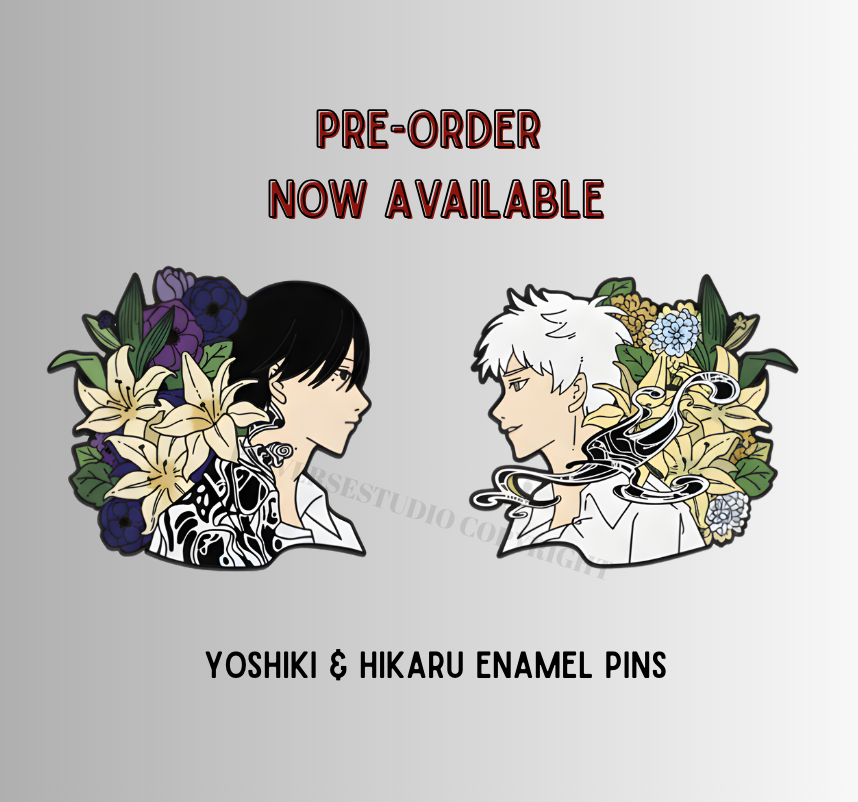 Yoshiki & Hikaru Enamel Pins – TSHD Inspired Black-Plated Hard Enamel Set