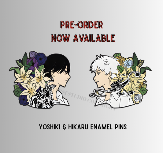 Yoshiki & Hikaru Enamel Pins – TSHD Inspired Black-Plated Hard Enamel Set