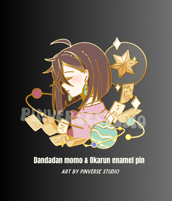 Dandadan  enamel pins, featuring Momo and Okarun.