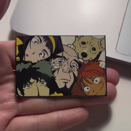 Cowboy Bebop Enamel Pin | Anime Collectible Rectangular Badge | Spike, Faye, Jet, Ed & Ein Design