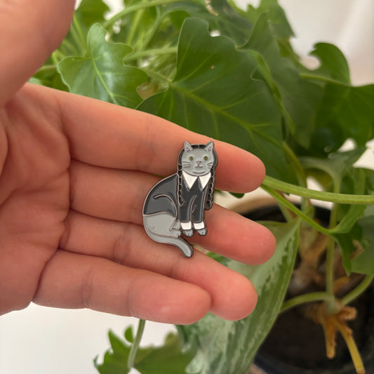 Wednesday Cat Enamel Pin | Gothic Cute Cat Pin