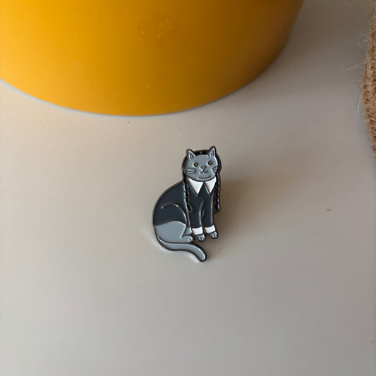 Wednesday Cat Enamel Pin | Gothic Cute Cat Pin